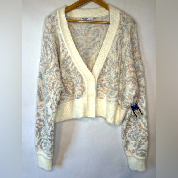 Arizona Jean Company Sweaters - ARIZONA Cozy Cream Cropped Multicolor Sweater Women’s Size L